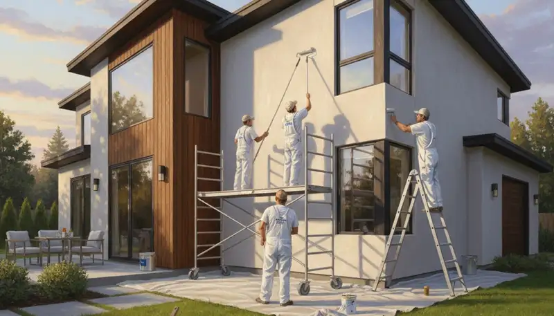Aurora, CO painters applying durable exterior house paint for weather protection