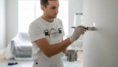 Aurora, CO painter applying touch-up paint on exterior siding for clean, seamless repair
