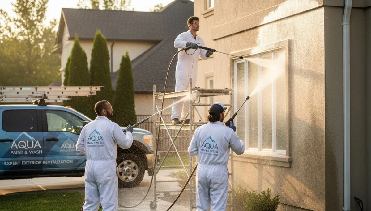 Pressure cleaning exterior by Aurora Paint Pros in Aurora, CO for siding and buildup removal